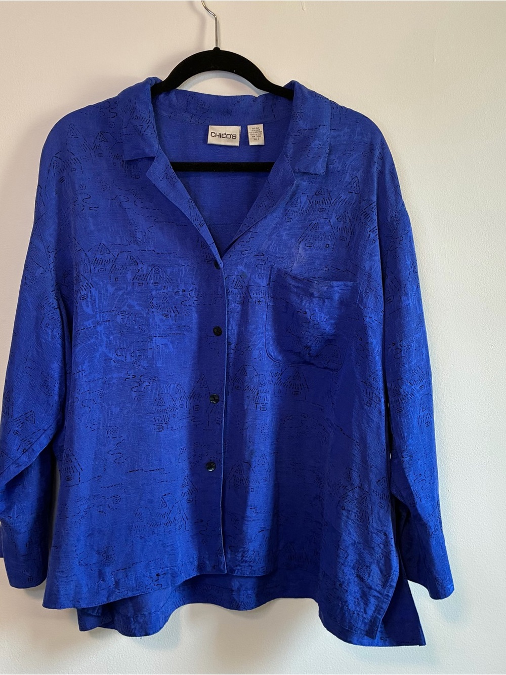 Chico's Cobalt Blue Button-Down Silk and Linen Long Sleeve Shirt size 3 (US16-18
